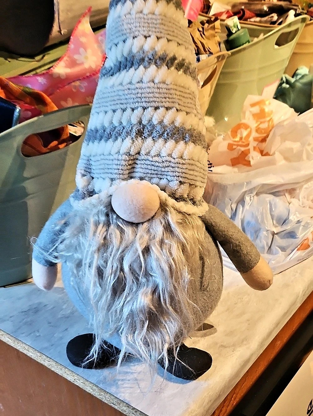 Gray & Blue Striped Gnome Decor